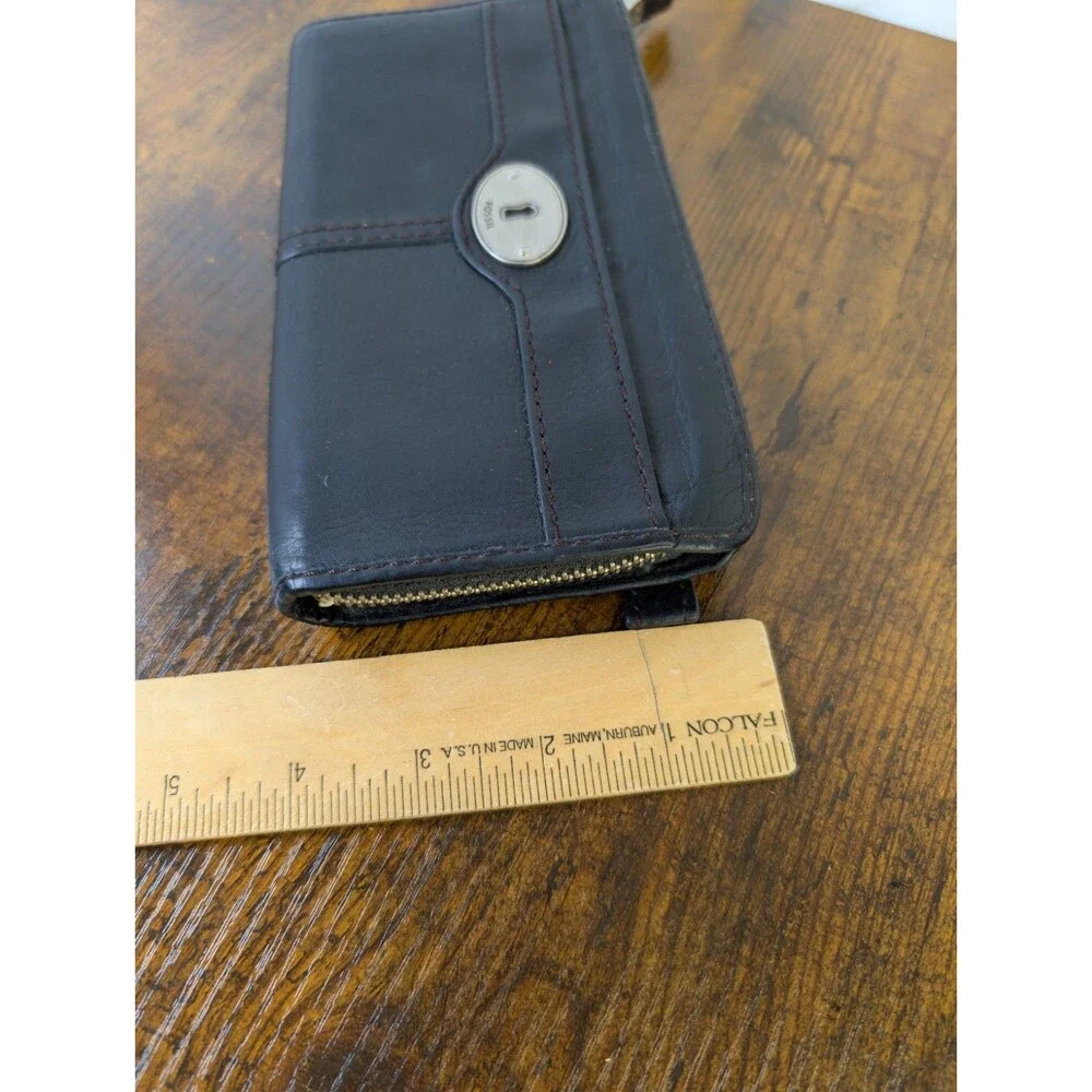 Fossil Maddox Marlow Leather Flap Clutch Wallet Black Vintage Tri-Fold Keyhole